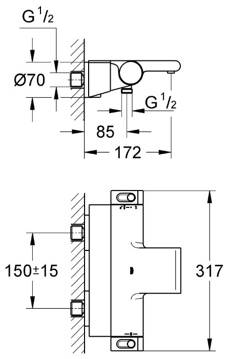 Термостатический двухрычажный смеситель для ванны с душем Grohe Grohtherm 2000 34464001 (фото modal 2)