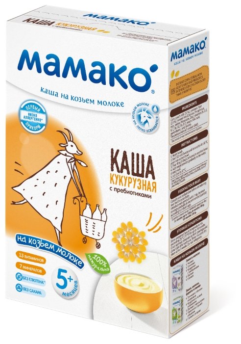 Каша МАМАКО молочная кукурузная на козьем молоке с пребиотиками (с 5 месяцев) 200 г (фото modal 1)