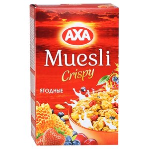 Мюсли AXA Muesli Crispy хрустящие медовые хлопья и шарики с ягодами, коробка (фото modal nav 1)