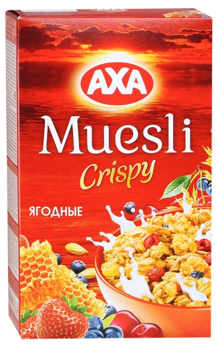 Мюсли AXA Muesli Crispy хрустящие медовые хлопья и шарики с ягодами, коробка (фото modal 1)