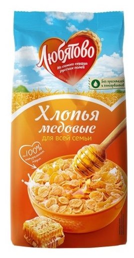Готовый завтрак Любятово Хлопья кукурузные медовые, пакет (фото modal 1)