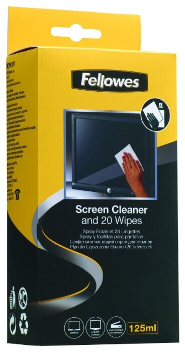 Набор Fellowes Screen Cleaner and Wipes чистящий спрей+сухие салфетки 20 шт. (фото modal 3)