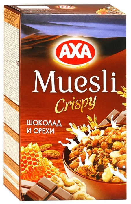 Мюсли AXA Muesli Crispy хрустящие медовые хлопья и шарики с шоколадом и орехами, коробка (фото modal 1)