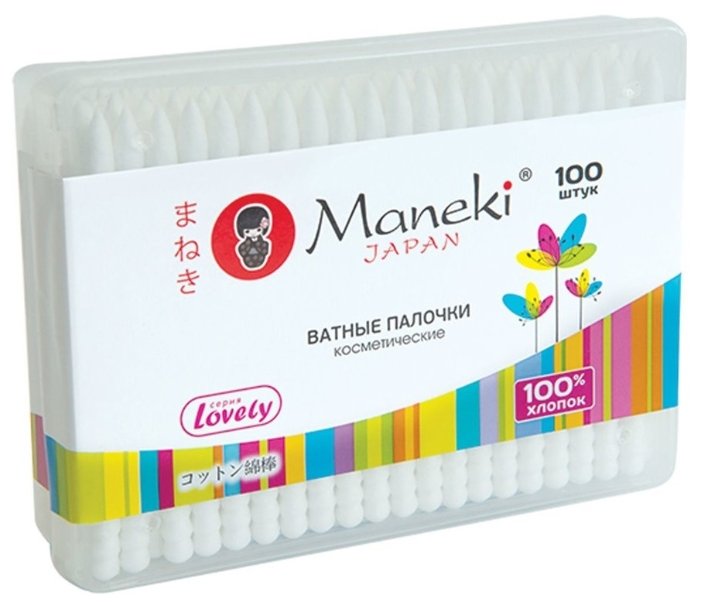 Ватные палочки Maneki Lovely с белым пластиковым стиком (CB1125) (фото modal 1)