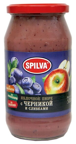 Пюре Spilva яблочное с черникой и сливками, банка 500 г (фото modal 1)