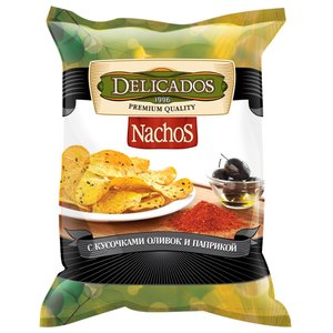 Чипсы Delicados Nachos кукурузные с кусочками оливок и паприкой (фото modal nav 1)