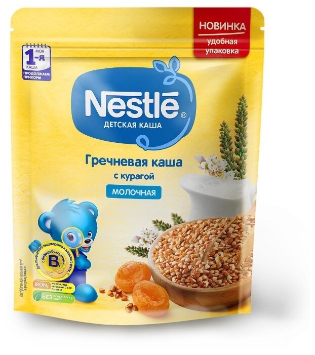 Каша Nestlé молочная гречневая с курагой (с 5 месяцев) 220г дойпак (фото modal 1)
