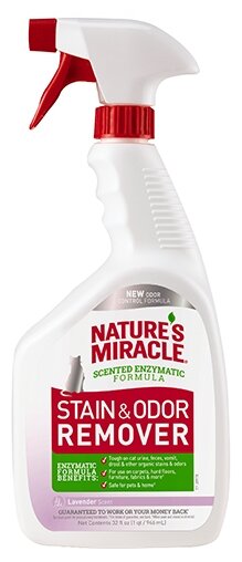 Спрей 8 In 1 Nature's Miracle Stain & Odor Remover Spray Уничтожитель пятен и запахов от кошек с ароматом лаванды 946 мл (фото modal 1)