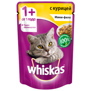 Корм для кошек Whiskas (0.085 кг) 1 шт. Мини-филе с курицей для взрослых кошек (фото modal nav 1)