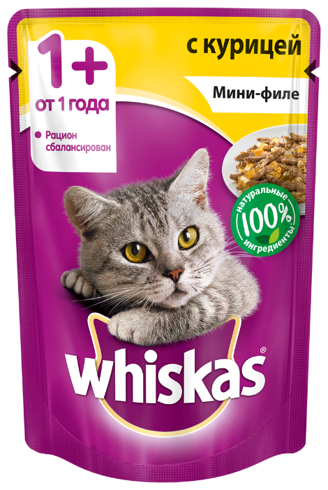 Корм для кошек Whiskas (0.085 кг) 1 шт. Мини-филе с курицей для взрослых кошек (фото modal 1)