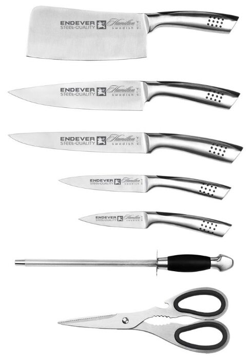 Набор ENDEVER Hamilton-016 5 ножей, ножницы и мусат с подставкой (фото modal 6)