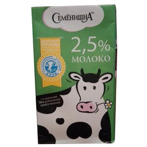 Молоко Семёнишна ультрапастеризованное 2.5%, 1 л (фото modal nav 1)