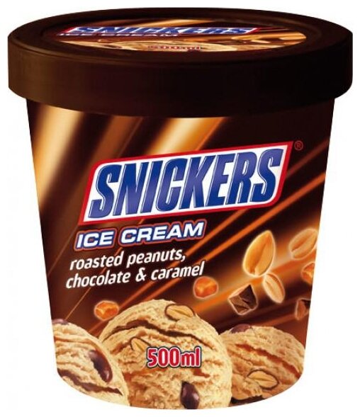 Мороженое Snickers сливочное сливочный с карамелью-арахисом-шоколадной прослойкой 375 г (фото modal 1)