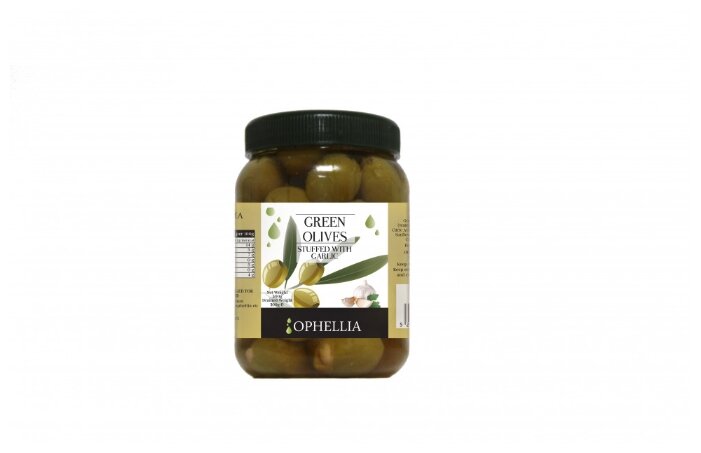 Ophellia Зеленые оливки с чесноком, 500 г (фото modal 1)