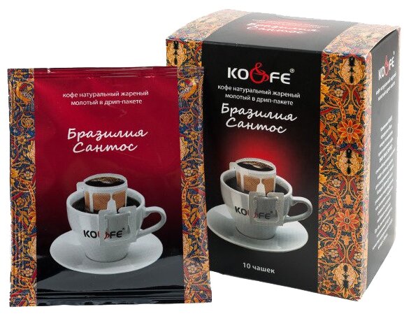 Молотый кофе KO&FE Бразилия Сантос, в дрип-пакетах (фото modal 1)