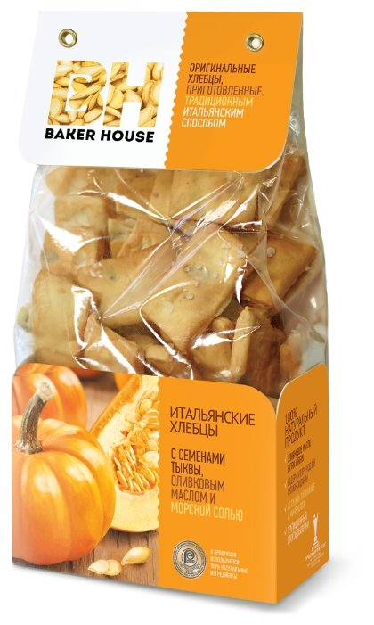 Хлебцы итальянские пшеничные BAKER HOUSE с семенами тыквы, оливковым маслом и морской солью 250 г (фото modal 1)