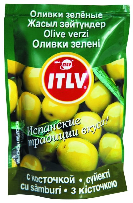 ITLV Оливки зеленые с косточкой в рассоле, пластиковый пакет 195 г (фото modal 1)