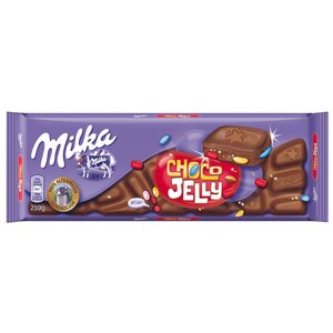Шоколад Milka Choco Jelly молочный с жевательным мармеладом, драже и взрывающейся карамелью (фото modal nav 1)