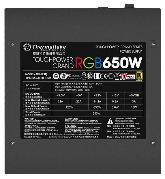 Блок питания Thermaltake Toughpower Grand RGB Gold (RGB Sync Edition) 650W (фото modal 7)