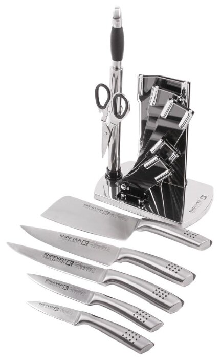 Набор ENDEVER Hamilton-016 5 ножей, ножницы и мусат с подставкой (фото modal 5)
