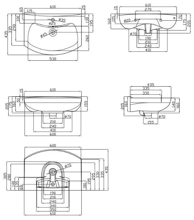 Раковина 61 см Della Quattro DE5111-6000111 (фото modal 2)