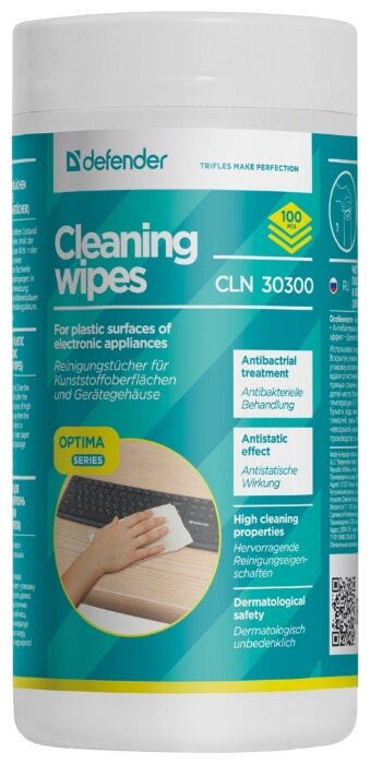 Defender Cleaning Wipes CLN 30300 влажные салфетки 100 шт. для оргтехники (фото modal 1)