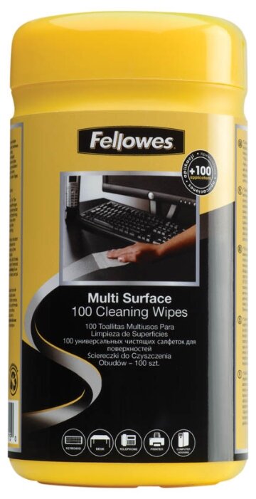 Fellowes Multi Surface Cleaning Wipes влажные салфетки 100 шт. для оргтехники (фото modal 1)