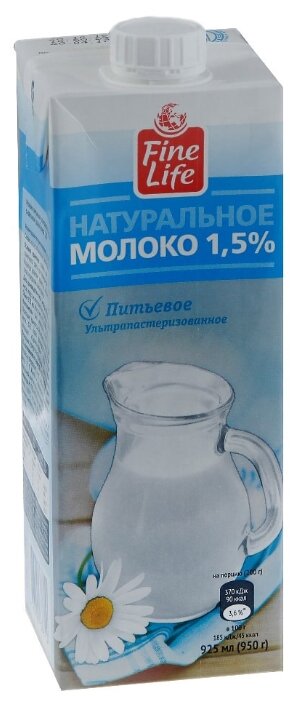 Молоко Fine Life ультрапастеризованное 1.5%, 0.925 л (фото modal 1)