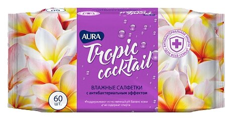 Влажные салфетки Aura Tropic Cocktail c антибактериальным эффектом (фото modal 1)