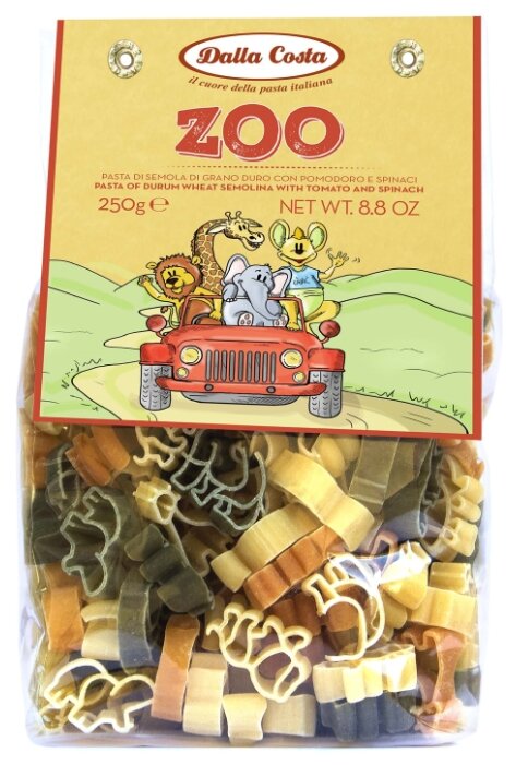 Макаронные изделия Dalla Costa Zoo с томатами и шпинатом (с 3-х лет) (фото modal 1)