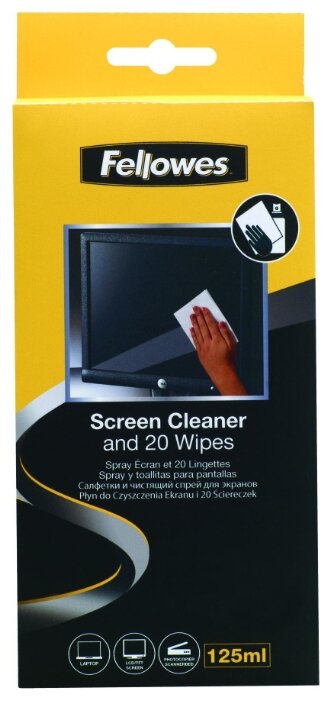 Набор Fellowes Screen Cleaner and Wipes чистящий спрей+сухие салфетки 20 шт. (фото modal 2)