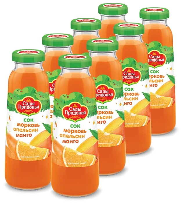 Сок Сады Придонья Морковь-апельсин-манго, с 1 года (стеклянная бутылка, 8 штук) (фото modal 1)