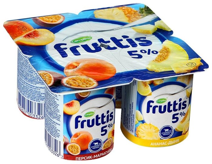 Йогуртный продукт Fruttis персик маракуйя ананас дыня 5%, 115 г (фото modal 1)