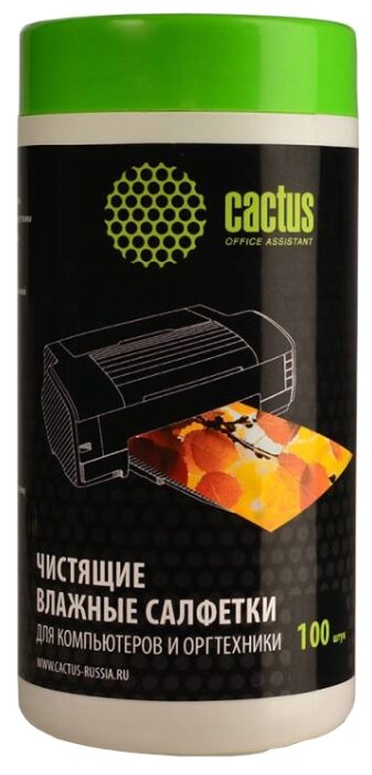Cactus CS-T1002 влажные салфетки 100 шт. для оргтехники (фото modal 1)