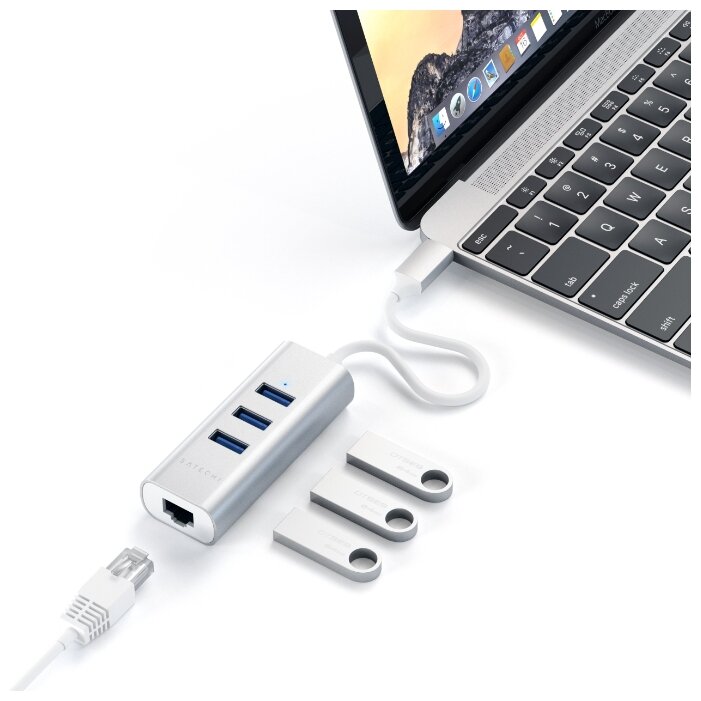 USB-концентратор Satechi Type-C 2-in-1 USB 3.0 Aluminum 3 Port Hub and Ethernet Port (ST-TC2N1USB31A), разъемов: 3 (фото modal 5)