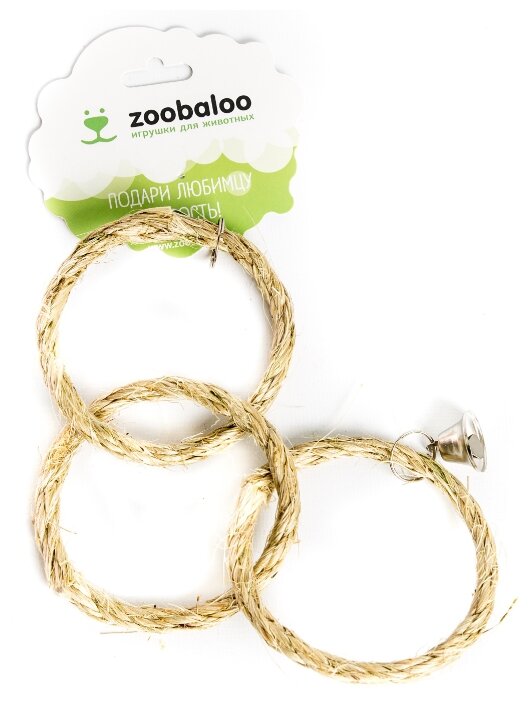 Игрушка для птиц Zoobaloo Три кольца сизаль с колоколом (фото modal 1)