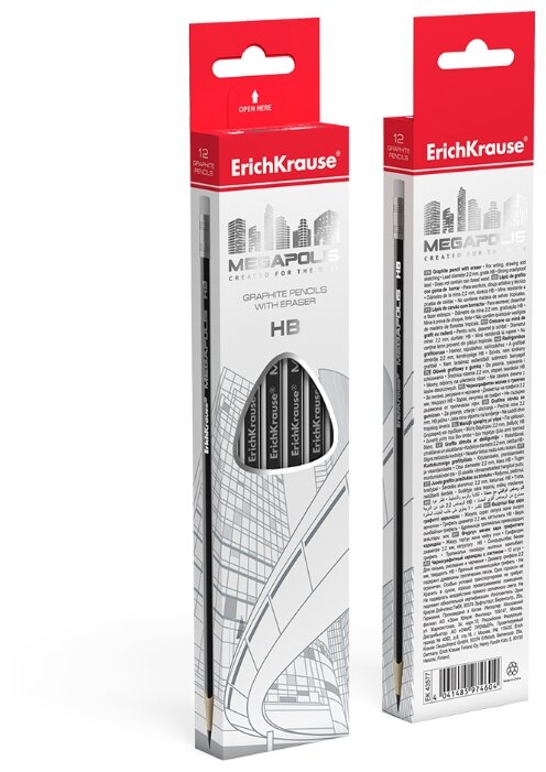 ErichKrause Набор чернографитных трехгранных карандашей с ластиком Megapolis HB 12 шт (43577) (фото modal 3)