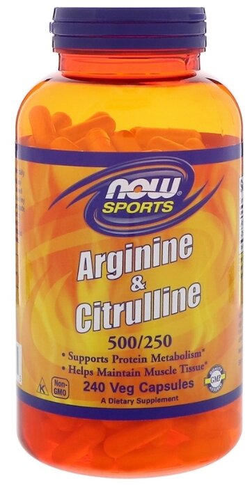 Аминокислота NOW Arginine 500 mg & Citrulline 250 mg (240 капсул) (фото modal 1)