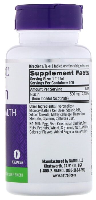 Витамин Natrol Niacin 500 mg Time Release (100 таблеток) (фото modal 2)