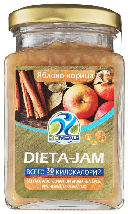 Джем низкокалорийный Biomeals Dieta-Jam Яблоко-корица без сахара, банка 230 г (фото modal 1)