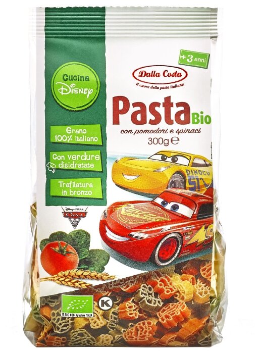 Макаронные изделия Dalla Costa Disney Cars Bio с томатами и шпинатом (с 3-х лет) (фото modal 1)