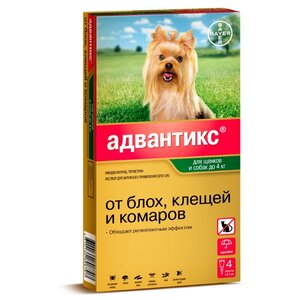 Адвантикс (Bayer) Капли на холку для щенков и собак до 4 кг (4 пипетки) (фото modal nav 1)
