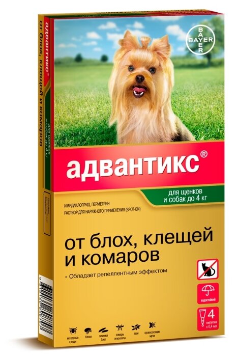 Адвантикс (Bayer) Капли на холку для щенков и собак до 4 кг (4 пипетки) (фото modal 1)