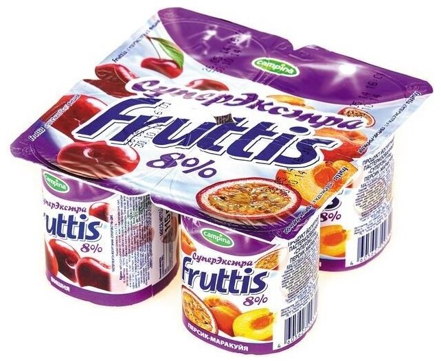 Йогуртный продукт Fruttis вишня и персик маракуйя 8%, 115 г (фото modal 1)