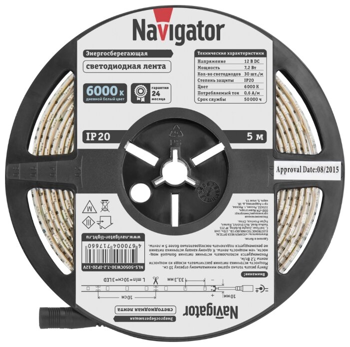 Светодиодная лента Navigator NLS-5050СW30-7.2-IP20-12V R5 5 м (фото modal 1)