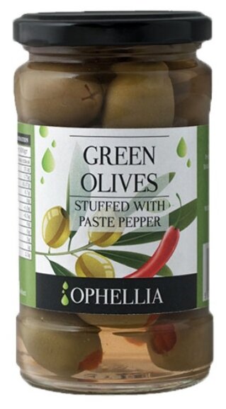 Ophellia Зеленые оливки фаршированные перцем, стеклянная банка 315 мл (фото modal 1)