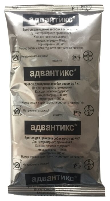 Адвантикс (Bayer) Капли на холку для щенков и собак до 4 кг (4 пипетки) (фото modal 3)