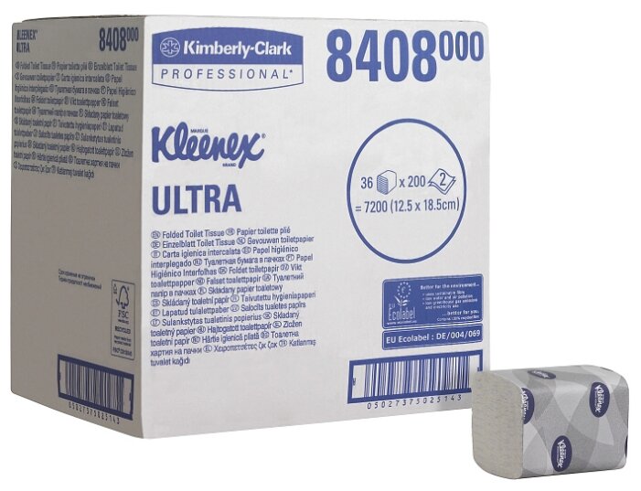 Туалетная бумага Kleenex Ultra 8408 двухслойная белая с логотипом в пачках (фото modal 1)
