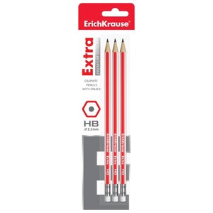 ErichKrause Набор чернографитных шестигранных карандашей с ластиком Extra 3 шт (43573) (фото modal nav 1)