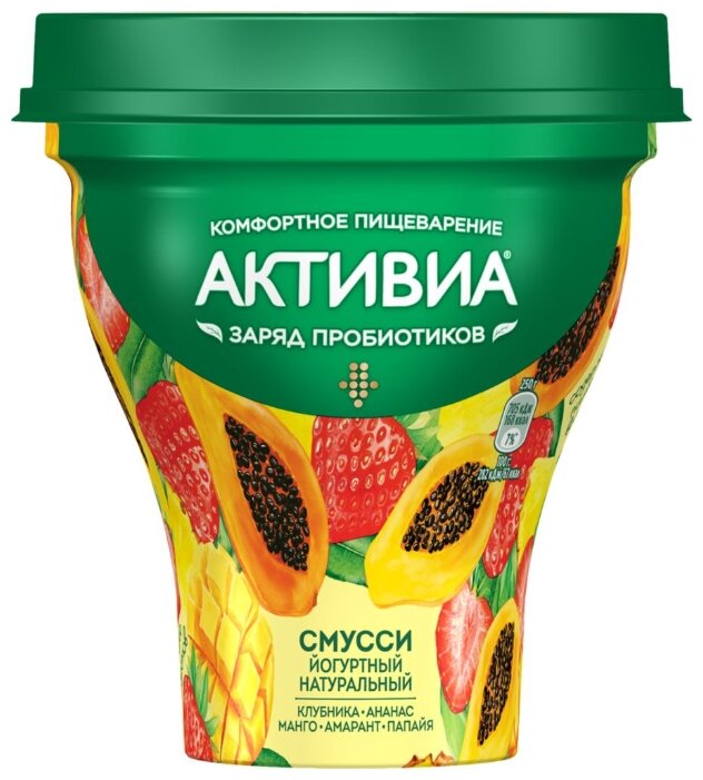 Питьевой йогурт Активиа Смусси клубника-ананас-манго-амарант-папайя 1%, 250 г (фото modal 1)